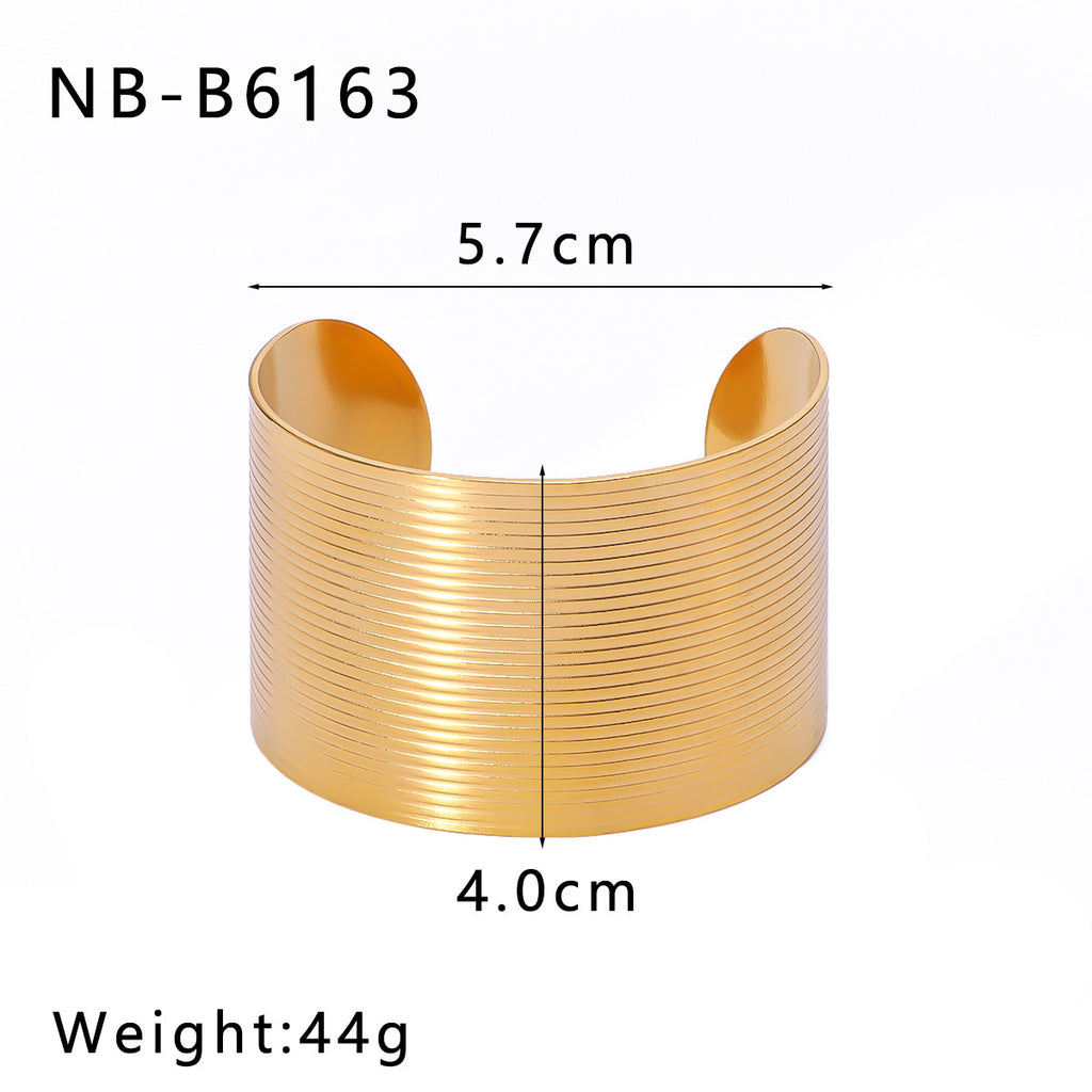 Chunky Stainless Steel 18K True Gold Plated Cute Open Cuff Bracelets & Bangles Fashion Jewelry for Girls-Gift