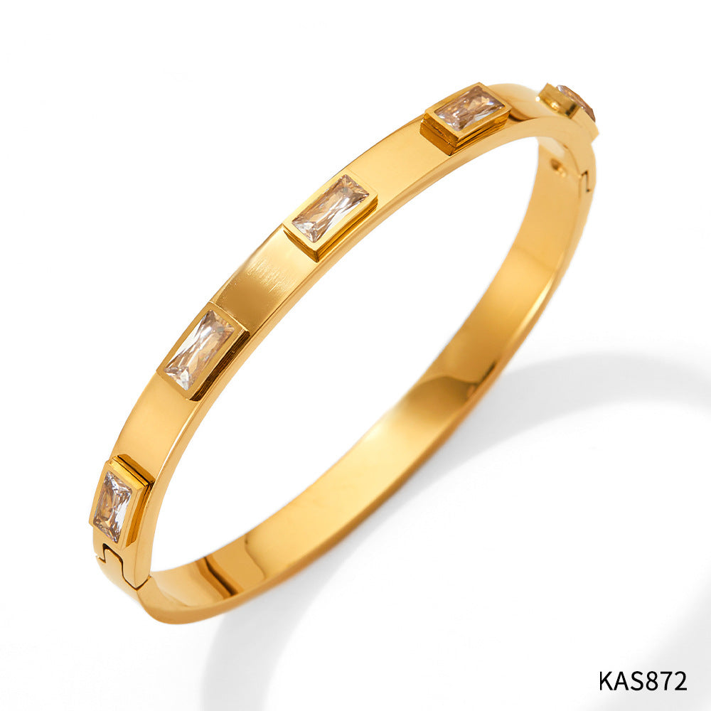 Fashion Open Close Stainless Steel Bangles with Colorful Zircon Ornaments 18K Gold Plated Fruit Design Women's Luxury Gift