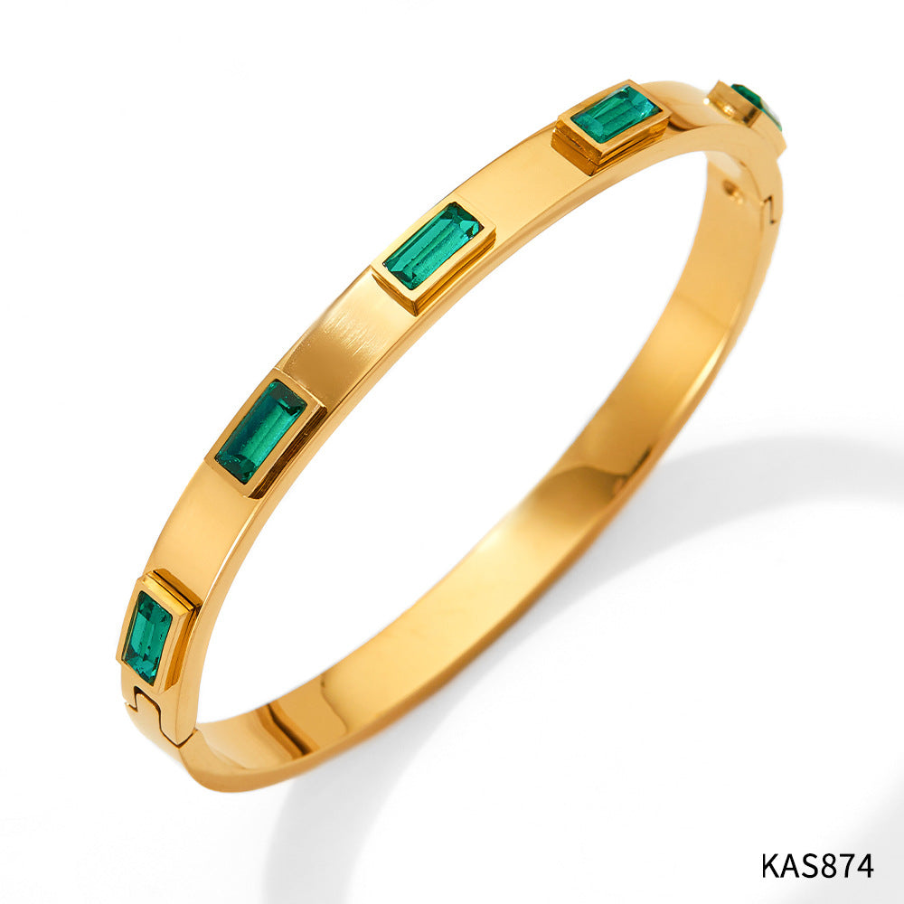 Fashion Open Close Stainless Steel Bangles with Colorful Zircon Ornaments 18K Gold Plated Fruit Design Women's Luxury Gift