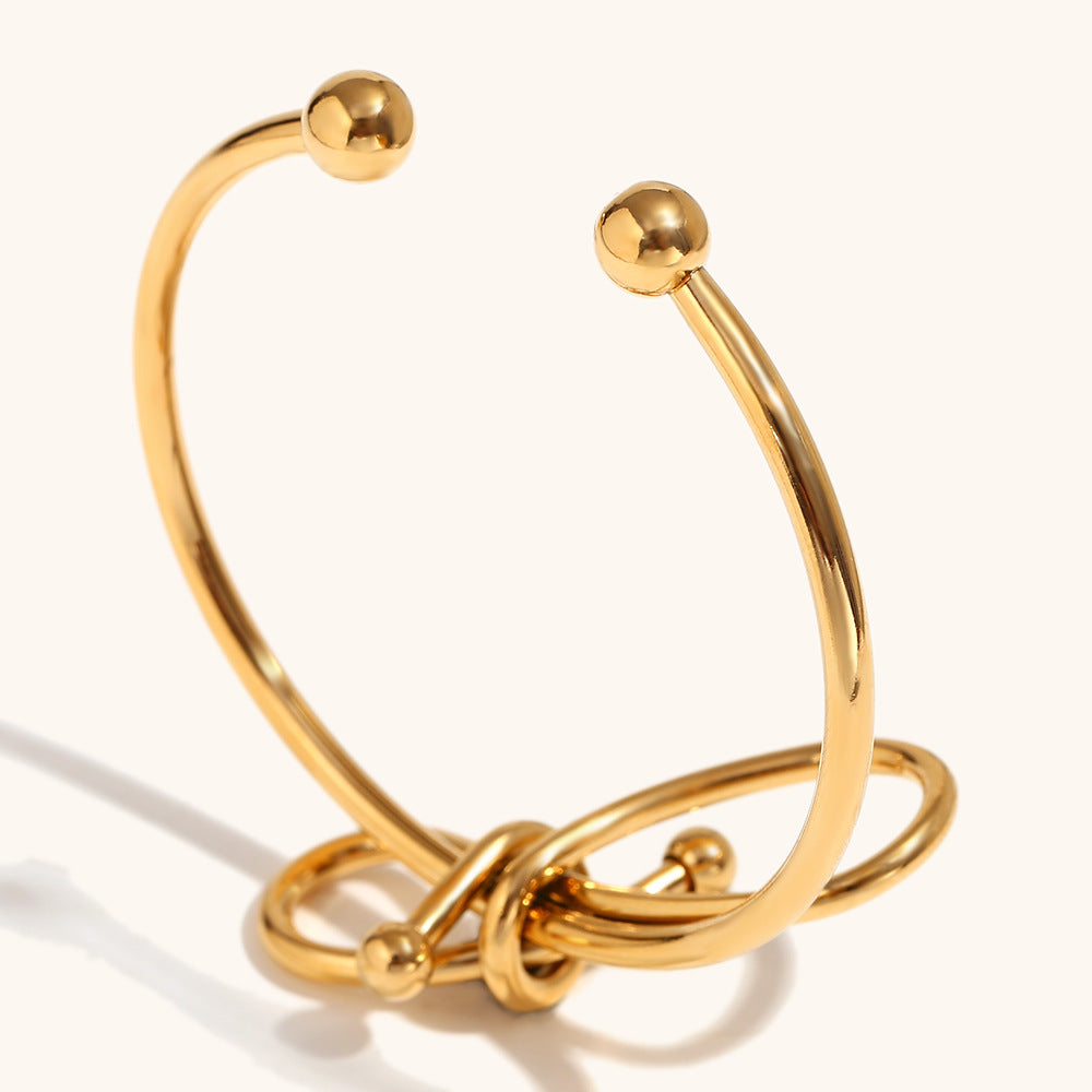 Gold and Silver 2-Tone Stainless Steel Bow Bangle Fashion Cuff Bracelets for Girls