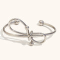 Gold and Silver 2-Tone Stainless Steel Bow Bangle Fashion Cuff Bracelets for Girls
