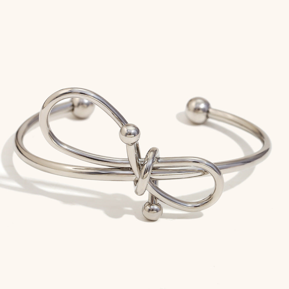 Gold and Silver 2-Tone Stainless Steel Bow Bangle Fashion Cuff Bracelets for Girls