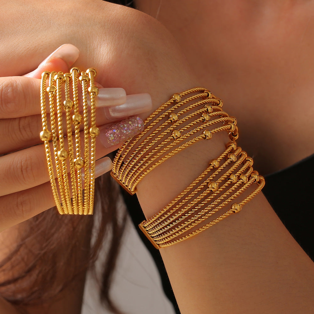 Stainless Steel Fashion Cuff Bracelets 18K True Gold PVD Plated Women's Chunky Bangles Wholesale Fashion Jewelry