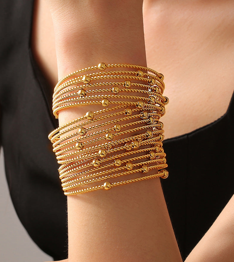 Stainless Steel Fashion Cuff Bracelets 18K True Gold PVD Plated Women's Chunky Bangles Wholesale Fashion Jewelry