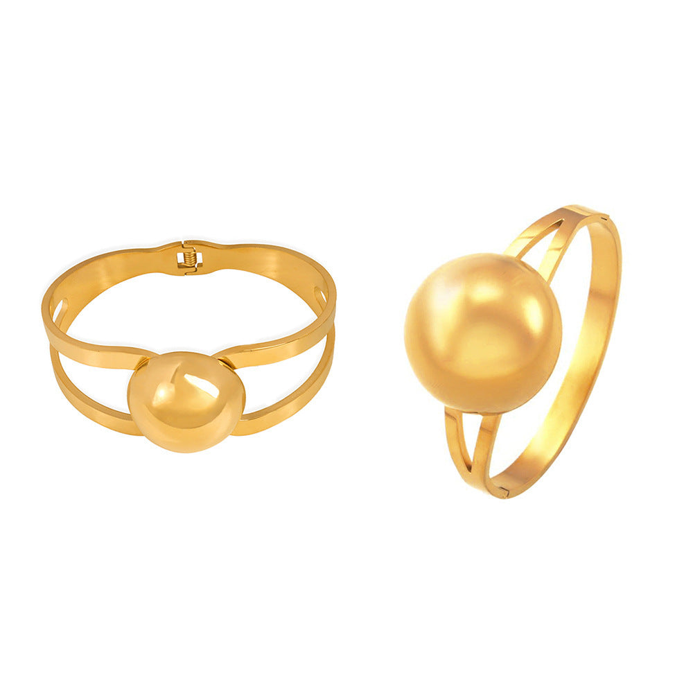 M01224B Stainless Steel Fashion Jewelry Bracelet 18K True Gold PVD Plated Wholesome Cuff Bangles