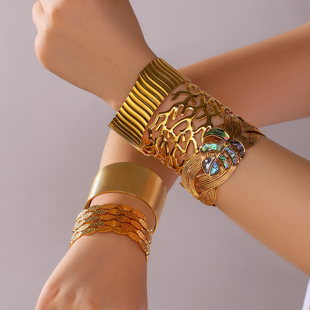 Chunky Stainless Steel 18K True Gold Plated Cute Open Cuff Bracelets & Bangles Fashion Jewelry for Girls-Gift