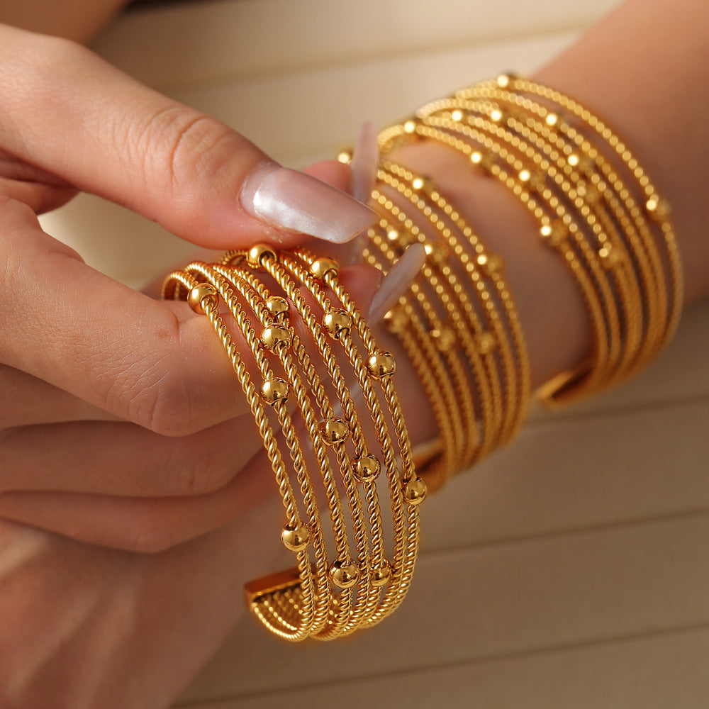 Stainless Steel Fashion Cuff Bracelets 18K True Gold PVD Plated Women's Chunky Bangles Wholesale Fashion Jewelry