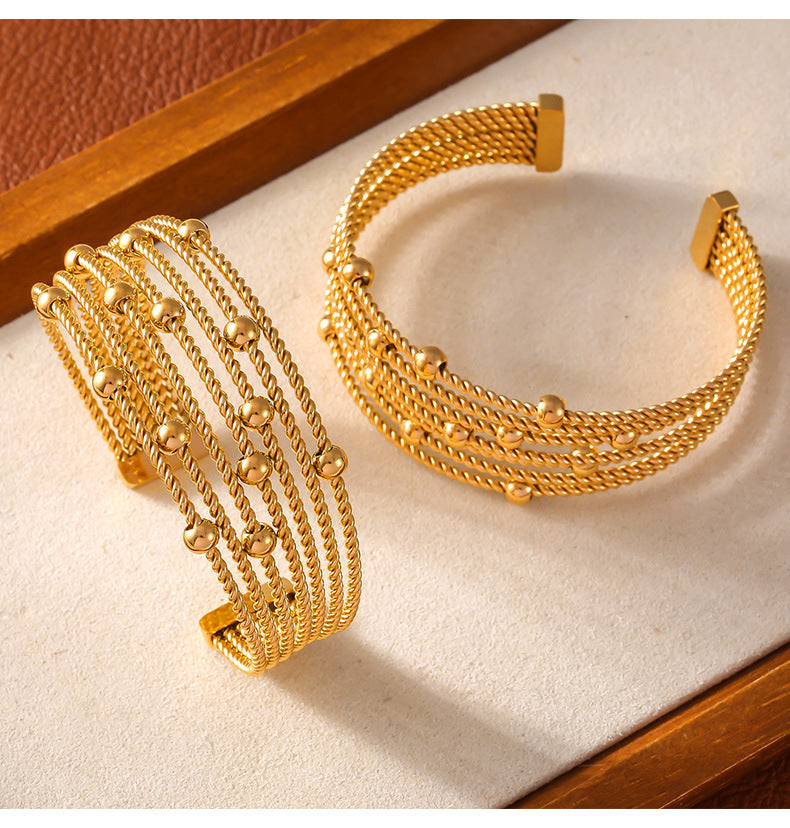 Stainless Steel Fashion Cuff Bracelets 18K True Gold PVD Plated Women's Chunky Bangles Wholesale Fashion Jewelry