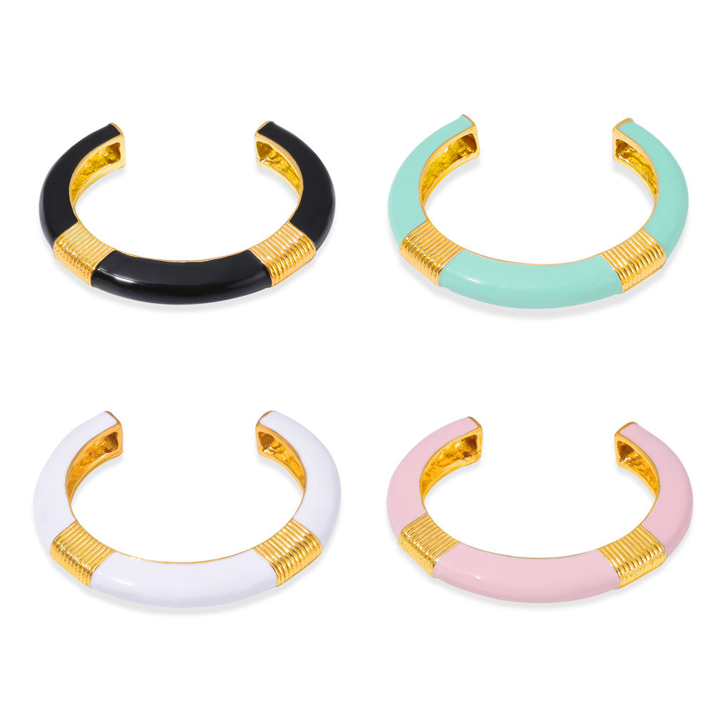 M01226B Stainless Steel Gold-Plated Cuff Bracelet Colorful Enamel Bangles Fashion Jewelry