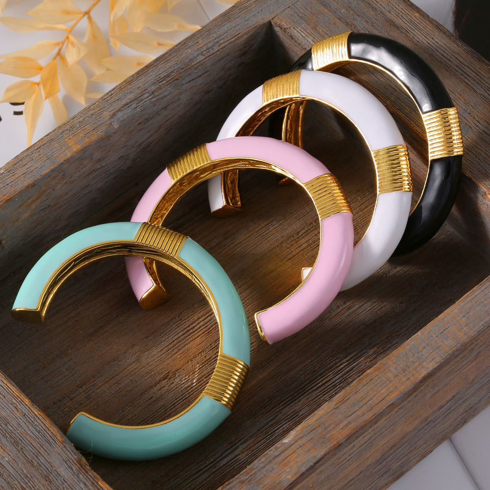 M01226B Stainless Steel Gold-Plated Cuff Bracelet Colorful Enamel Bangles Fashion Jewelry