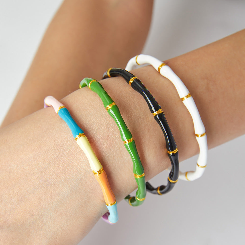 M01226B Stainless Steel Gold-Plated Cuff Bracelet Colorful Enamel Bangles Fashion Jewelry