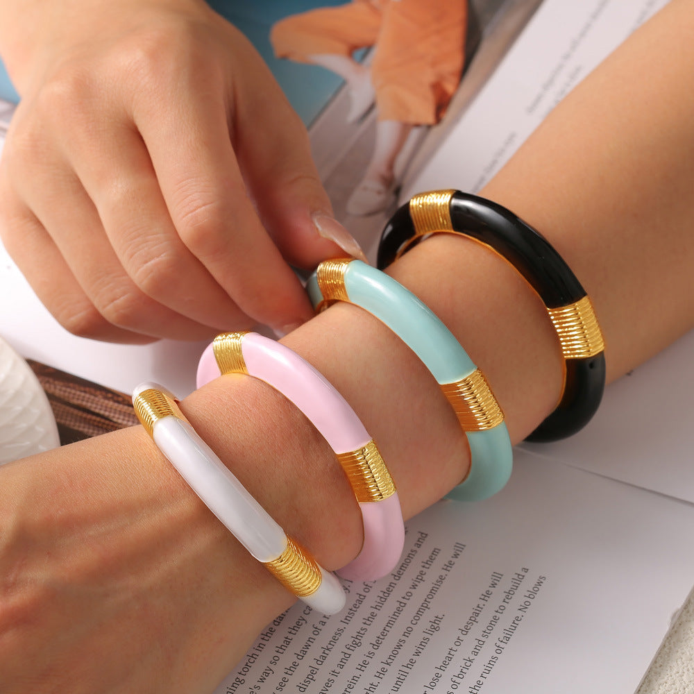 M01226B Stainless Steel Gold-Plated Cuff Bracelet Colorful Enamel Bangles Fashion Jewelry
