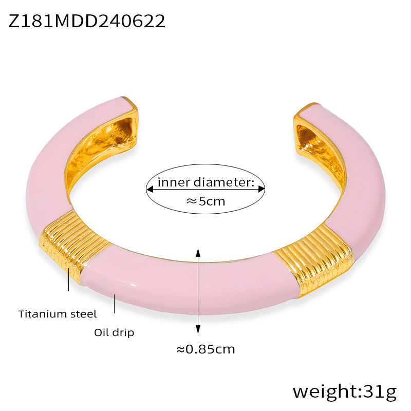 M01226B Stainless Steel Gold-Plated Cuff Bracelet Colorful Enamel Bangles Fashion Jewelry