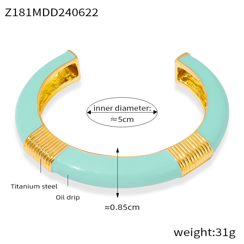 M01226B Stainless Steel Gold-Plated Cuff Bracelet Colorful Enamel Bangles Fashion Jewelry