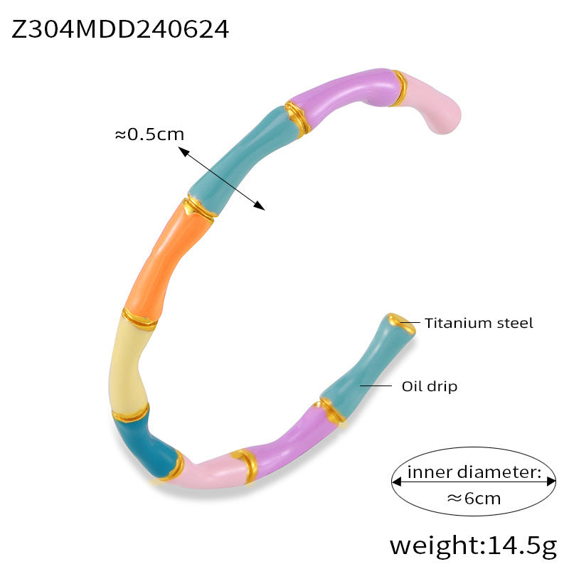 M01226B Stainless Steel Gold-Plated Cuff Bracelet Colorful Enamel Bangles Fashion Jewelry