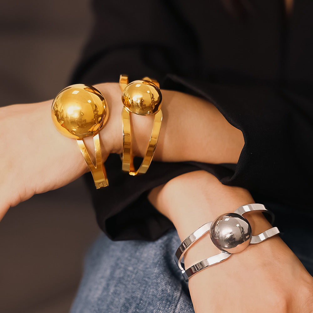 M01224B Stainless Steel Fashion Jewelry Bracelet 18K True Gold PVD Plated Wholesome Cuff Bangles