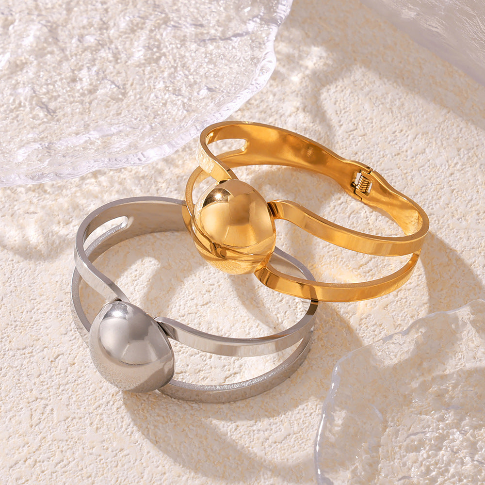 M01224B Stainless Steel Fashion Jewelry Bracelet 18K True Gold PVD Plated Wholesome Cuff Bangles