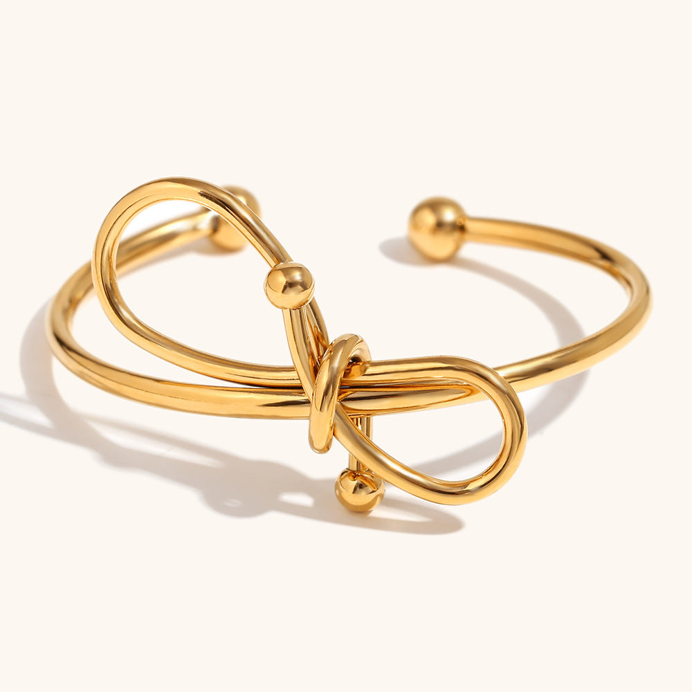 Gold and Silver 2-Tone Stainless Steel Bow Bangle Fashion Cuff Bracelets for Girls