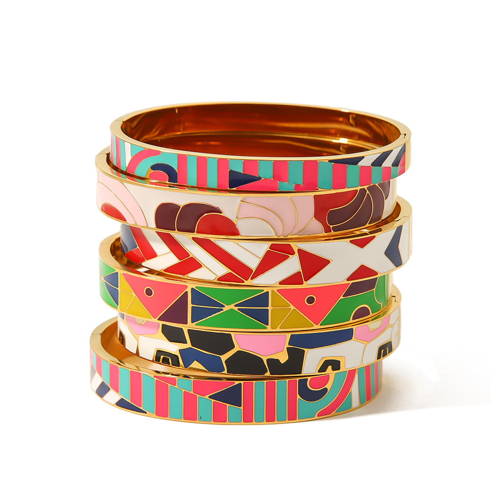 Color Enamel Non Tarnish Bangle Stainless Steel Gold Plated Coloured  Bangles