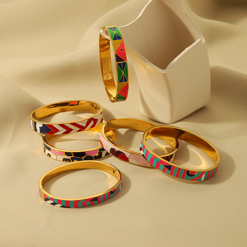Color Enamel Non Tarnish Bangle Stainless Steel Gold Plated Coloured  Bangles