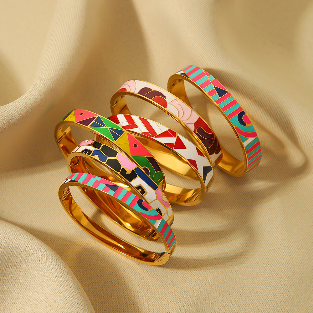 Color Enamel Non Tarnish Bangle Stainless Steel Gold Plated Coloured  Bangles