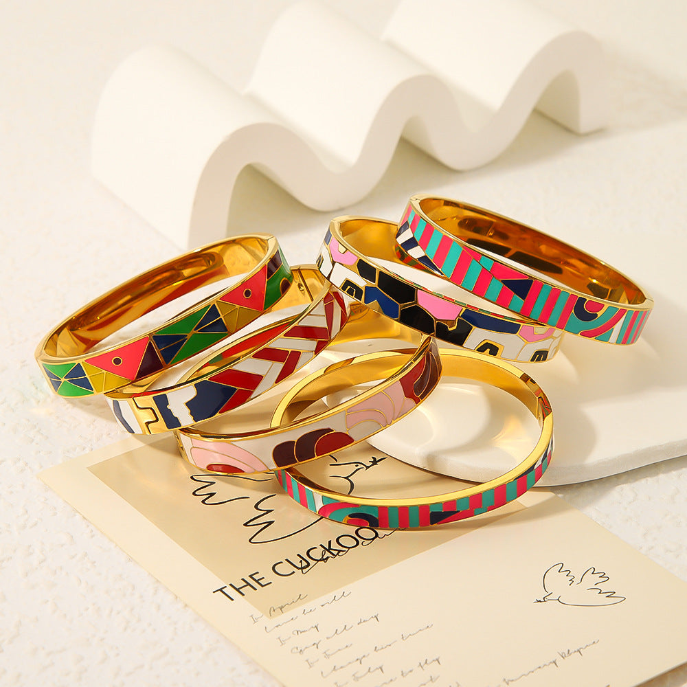 Color Enamel Non Tarnish Bangle Stainless Steel Gold Plated Coloured  Bangles