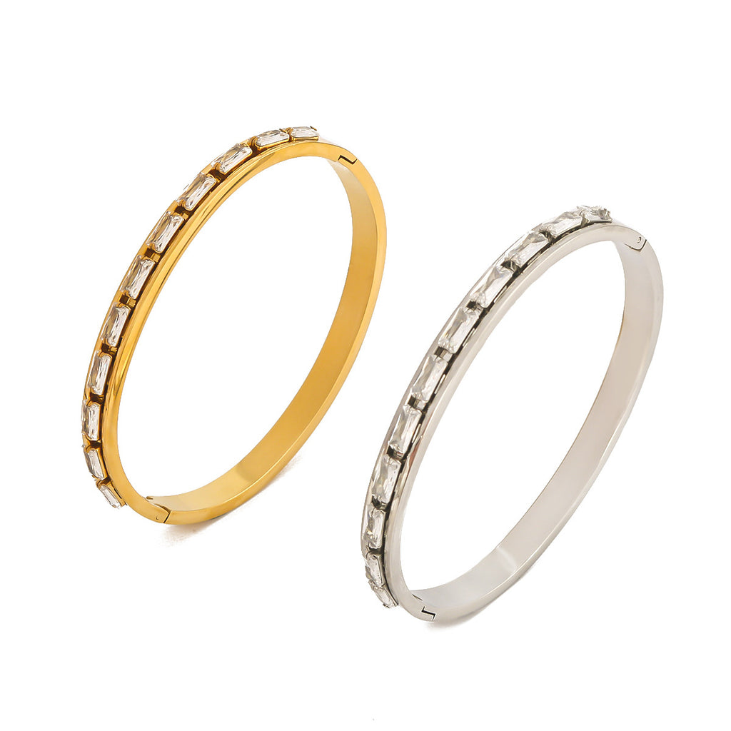 High Quality Stainless Steel Zircon Cuff Bracelets Waterproof Gold Plated Fashion Jewelry Bangles