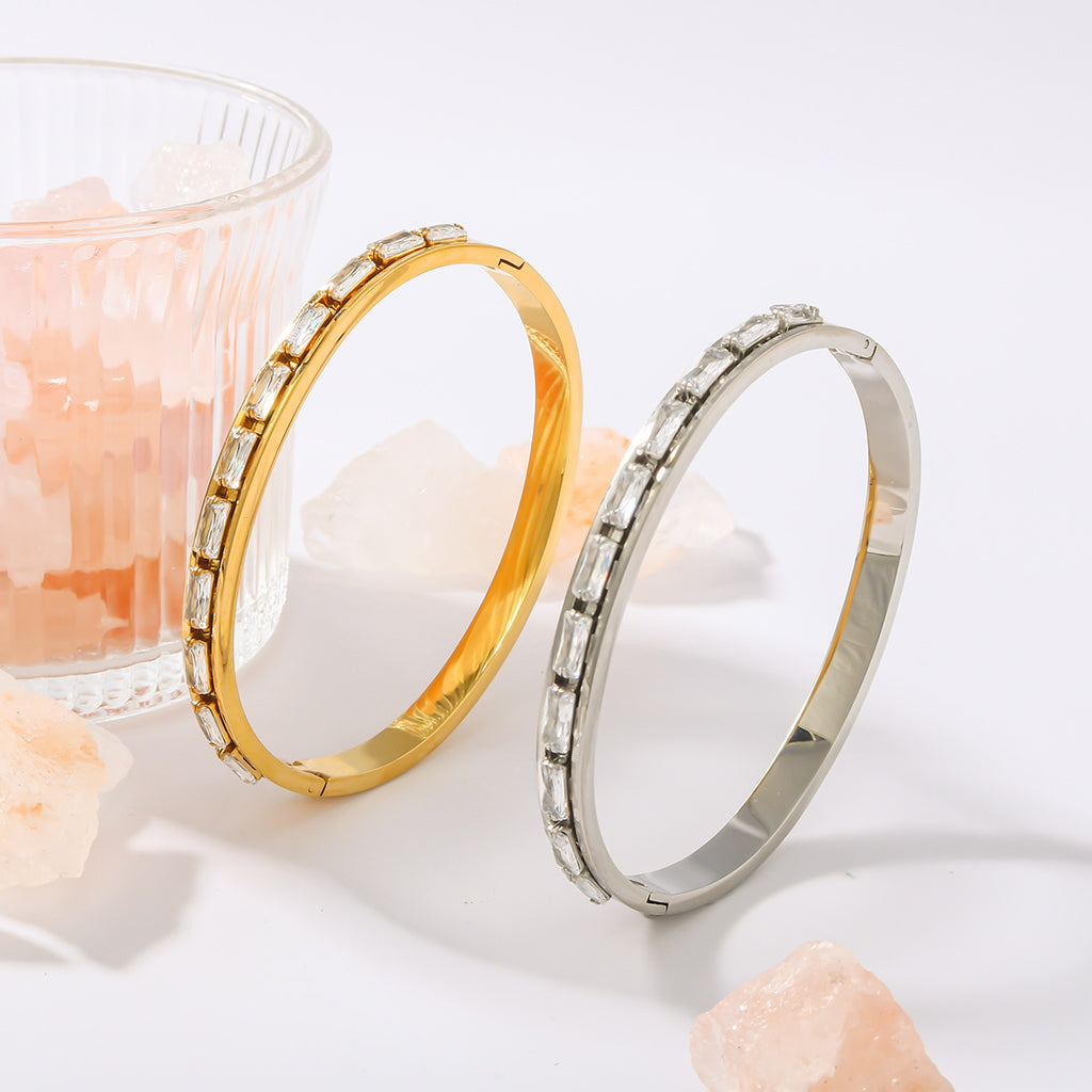 High Quality Stainless Steel Zircon Cuff Bracelets Waterproof Gold Plated Fashion Jewelry Bangles