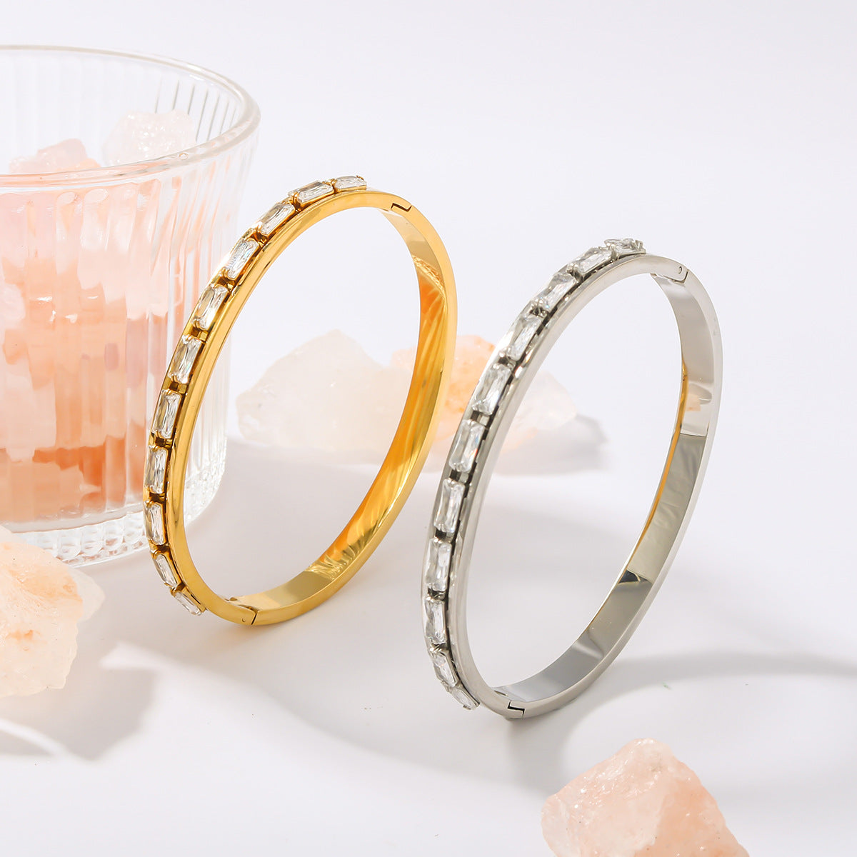 High Quality Stainless Steel Zircon Cuff Bracelets Waterproof Gold Plated Fashion Jewelry Bangles