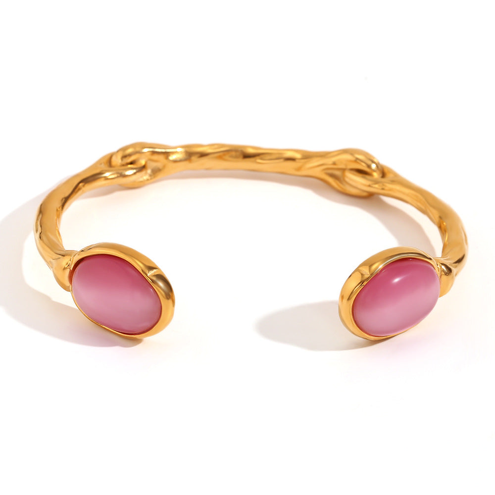 Fine Bracelets Bangles Gold Plated Bangles Colorful Bangles Stainless Steel 18k Gold Plated With Natural Stones