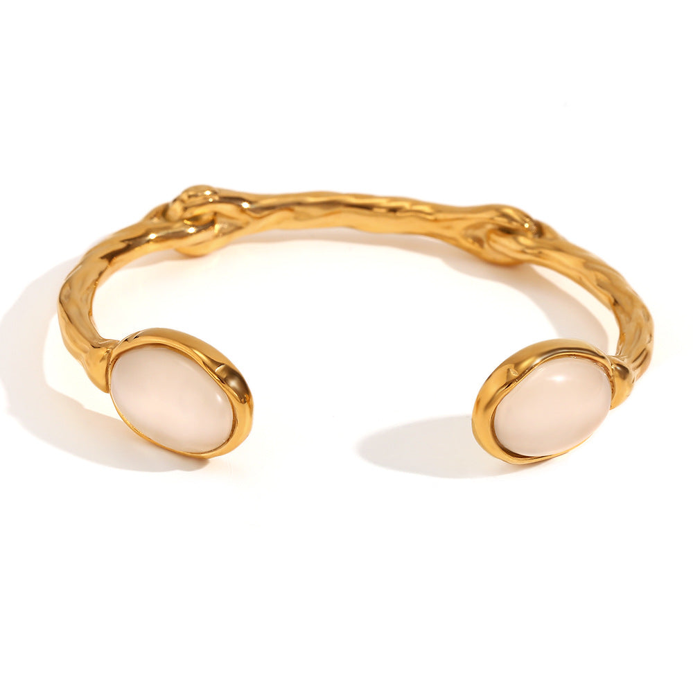 Fine Bracelets Bangles Gold Plated Bangles Colorful Bangles Stainless Steel 18k Gold Plated With Natural Stones