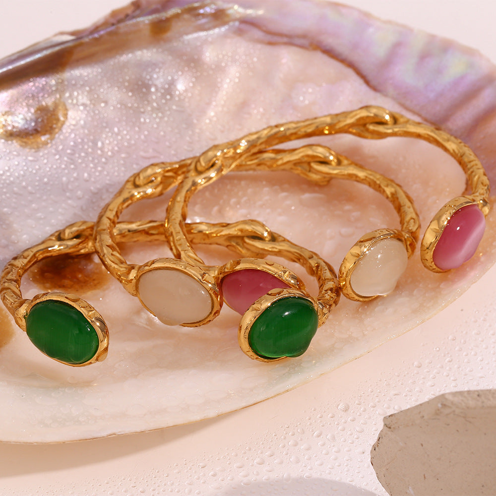 Fine Bracelets Bangles Gold Plated Bangles Colorful Bangles Stainless Steel 18k Gold Plated With Natural Stones