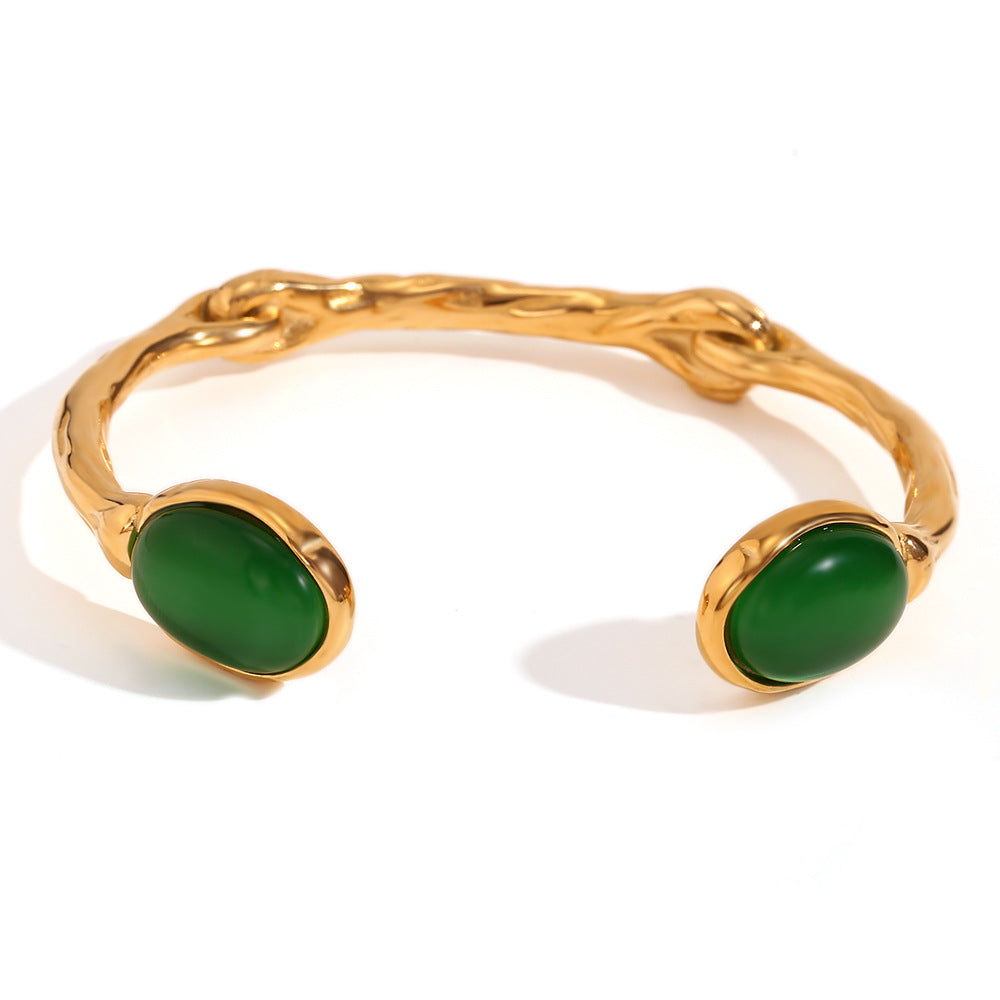 Fine Bracelets Bangles Gold Plated Bangles Colorful Bangles Stainless Steel 18k Gold Plated With Natural Stones
