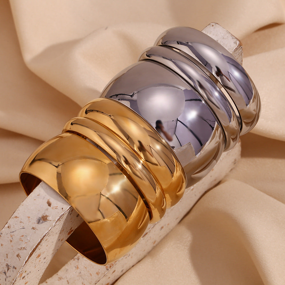 Simple Luxury Titanium Steel Bracelet Instagram Fashionable Exaggerated Smooth Stainless Steel Bangles Personalized Style