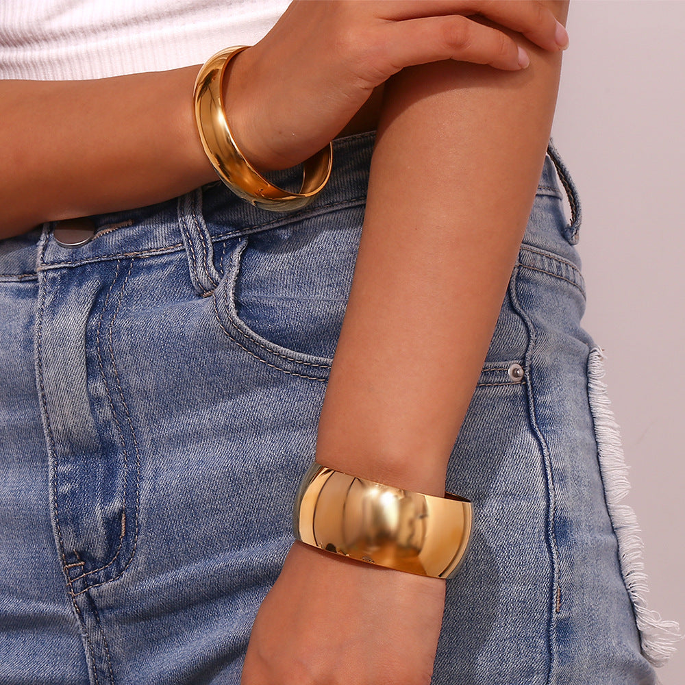 Simple Luxury Titanium Steel Bracelet Instagram Fashionable Exaggerated Smooth Stainless Steel Bangles Personalized Style