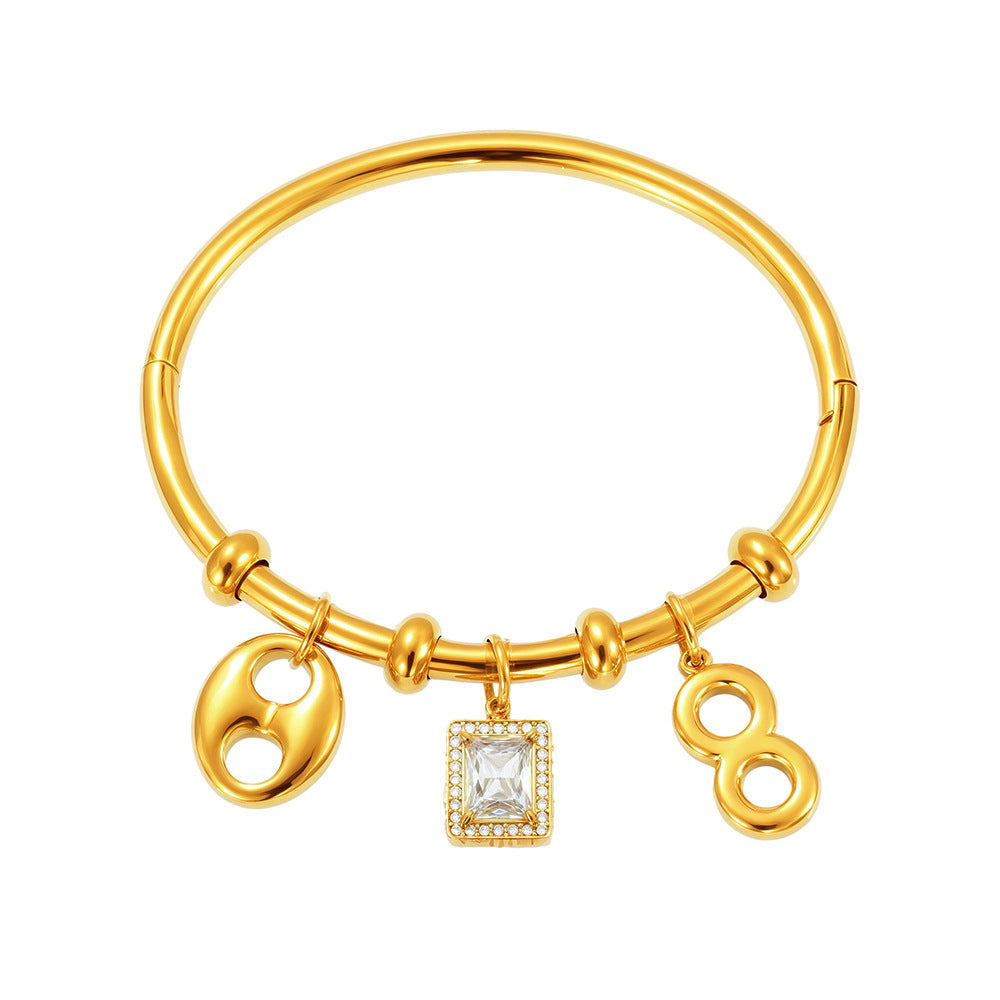 Best Trendy Stainless Steel Charm Bracelet with Zircon Valentine's Day Gift for Parties Gold-Plated True Gold