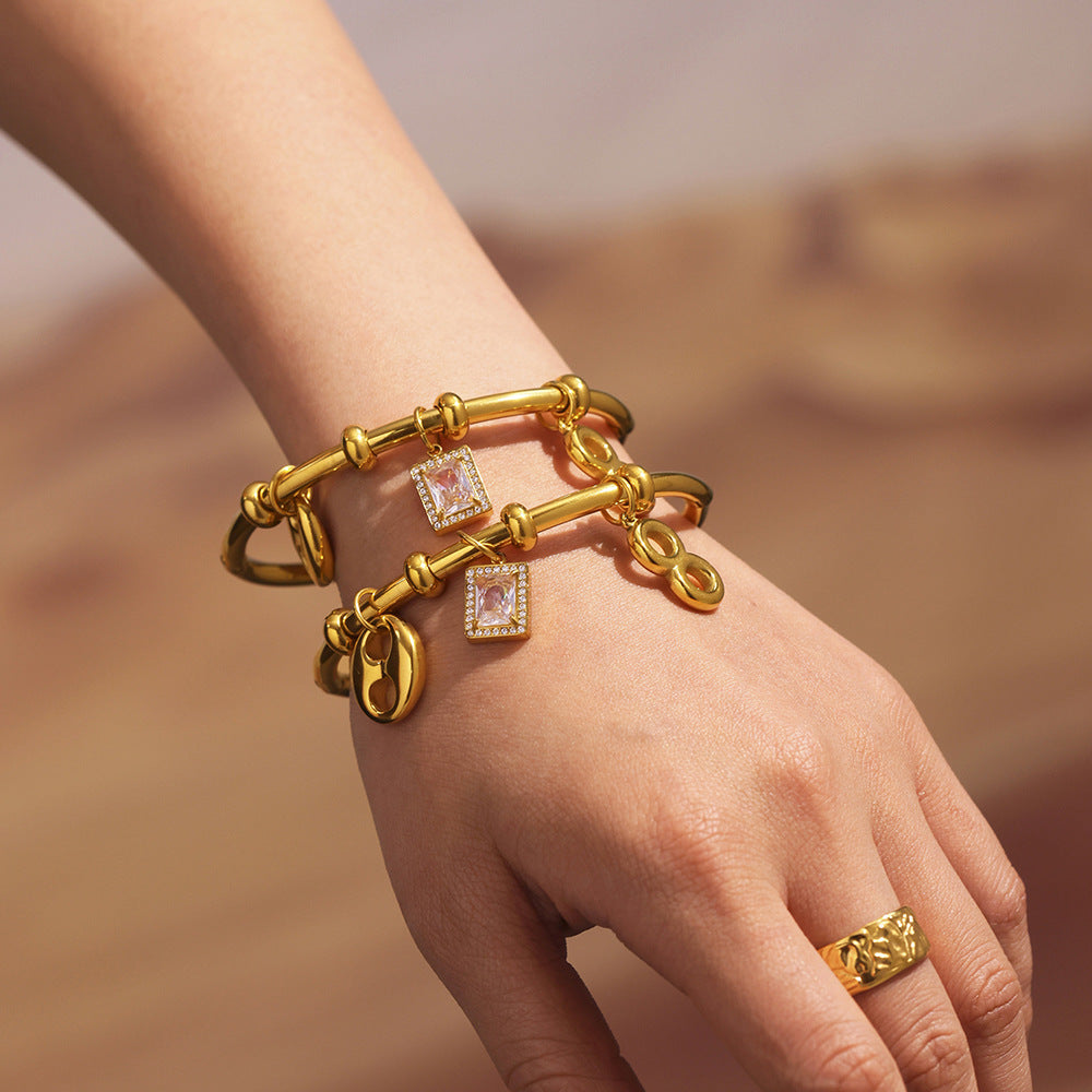 Best Trendy Stainless Steel Charm Bracelet with Zircon Valentine's Day Gift for Parties Gold-Plated True Gold