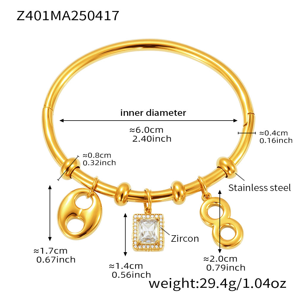Best Trendy Stainless Steel Charm Bracelet with Zircon Valentine's Day Gift for Parties Gold-Plated True Gold