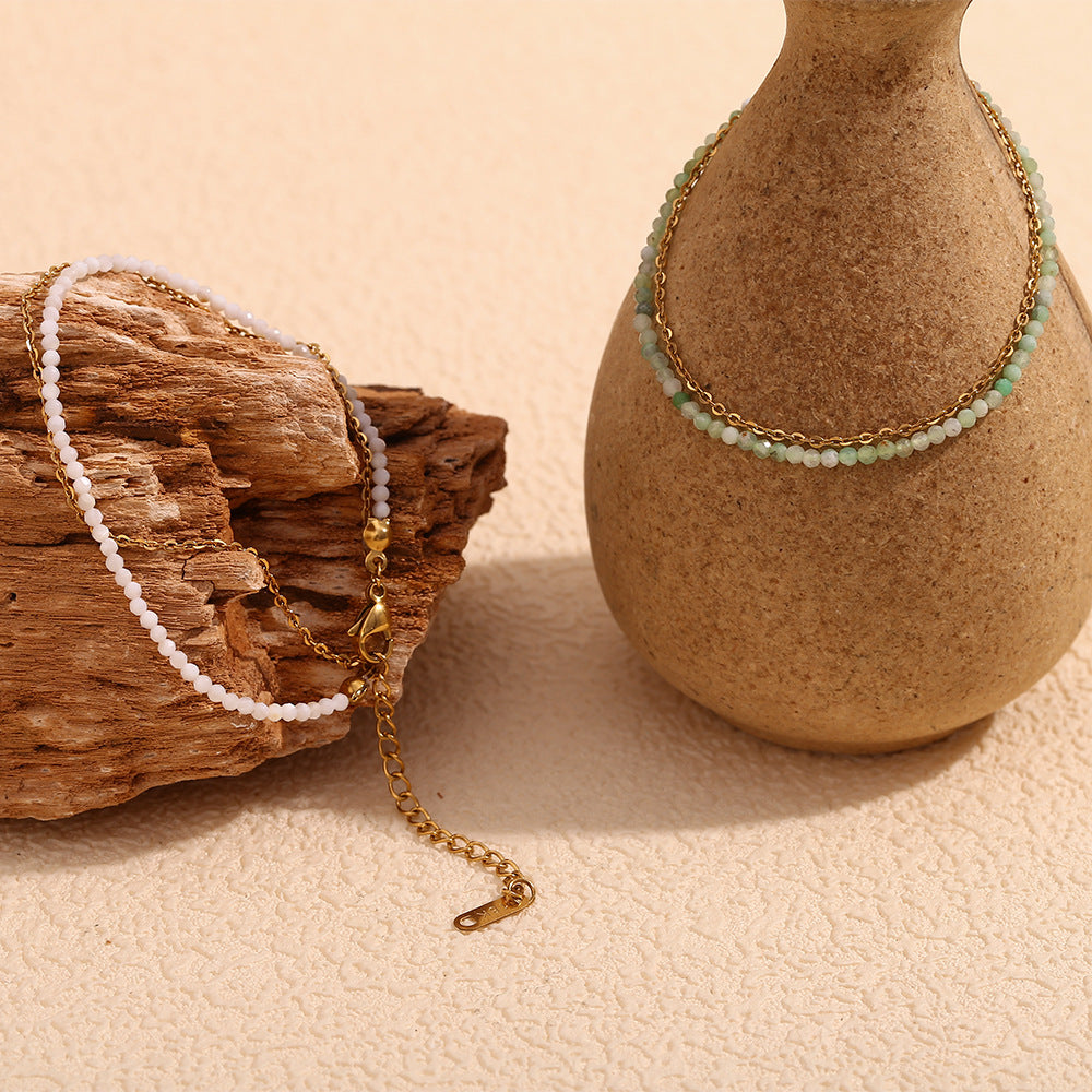 Best Selling Two Layers Bracelets Stainless Steel Gold Plated and Natural Stone Beads Adjustable Chain Bracelets Fashion Jewelry