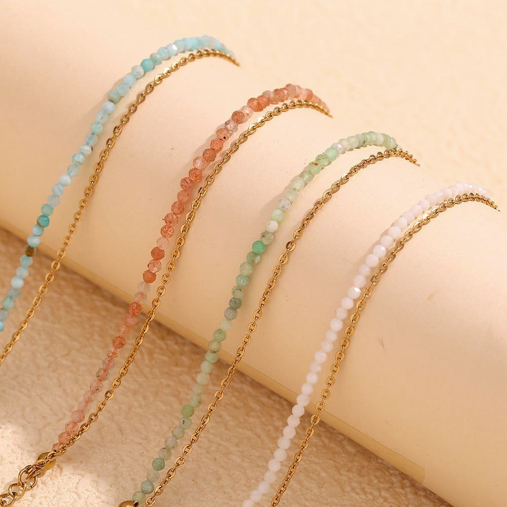 Best Selling Two Layers Bracelets Stainless Steel Gold Plated and Natural Stone Beads Adjustable Chain Bracelets Fashion Jewelry