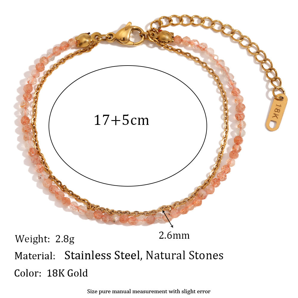 Best Selling Two Layers Bracelets Stainless Steel Gold Plated and Natural Stone Beads Adjustable Chain Bracelets Fashion Jewelry