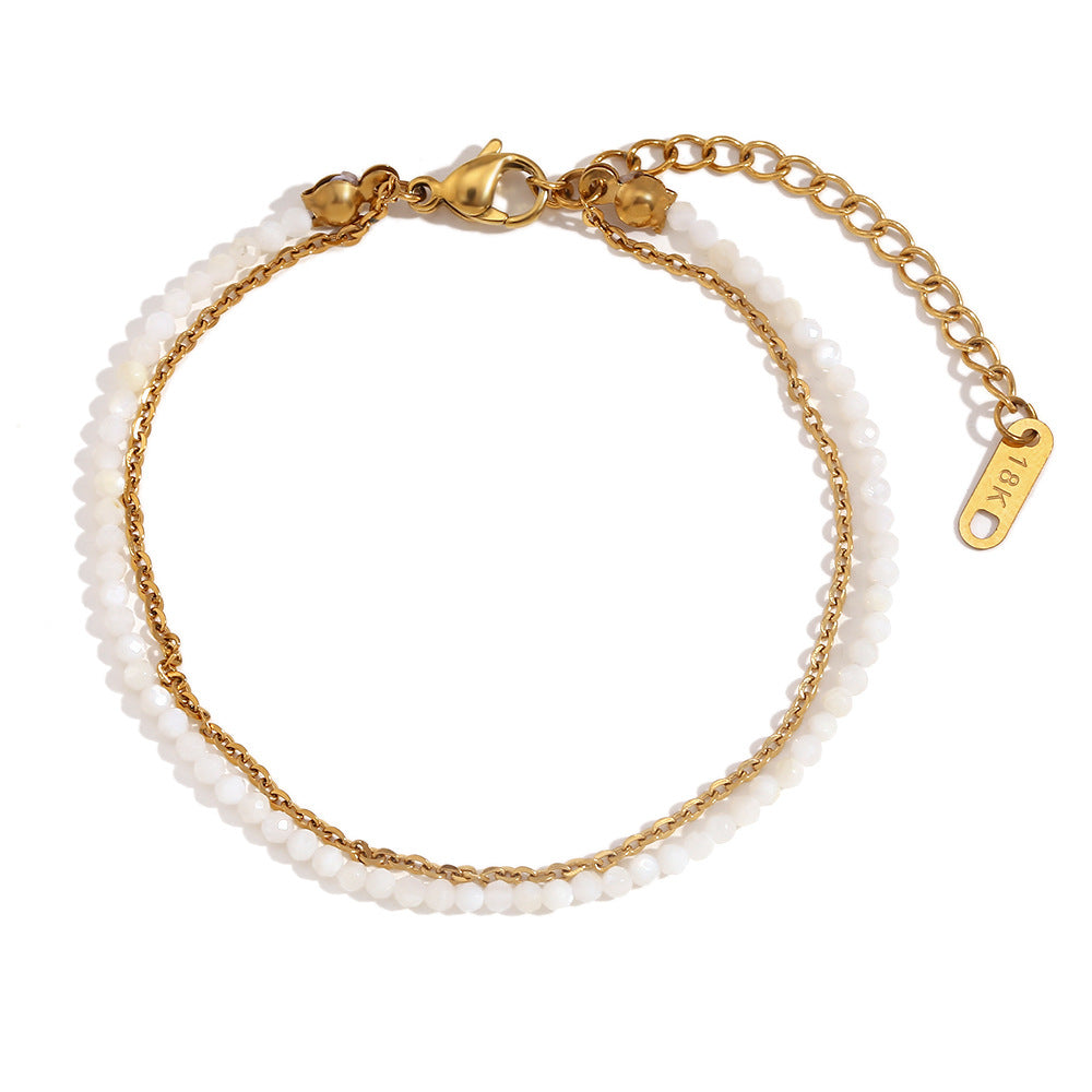 Best Selling Two Layers Bracelets Stainless Steel Gold Plated and Natural Stone Beads Adjustable Chain Bracelets Fashion Jewelry