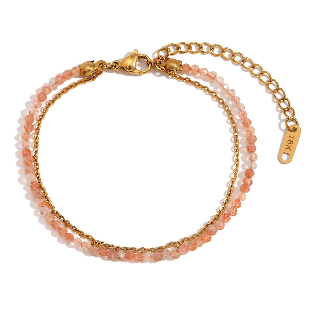 Best Selling Two Layers Bracelets Stainless Steel Gold Plated and Natural Stone Beads Adjustable Chain Bracelets Fashion Jewelry