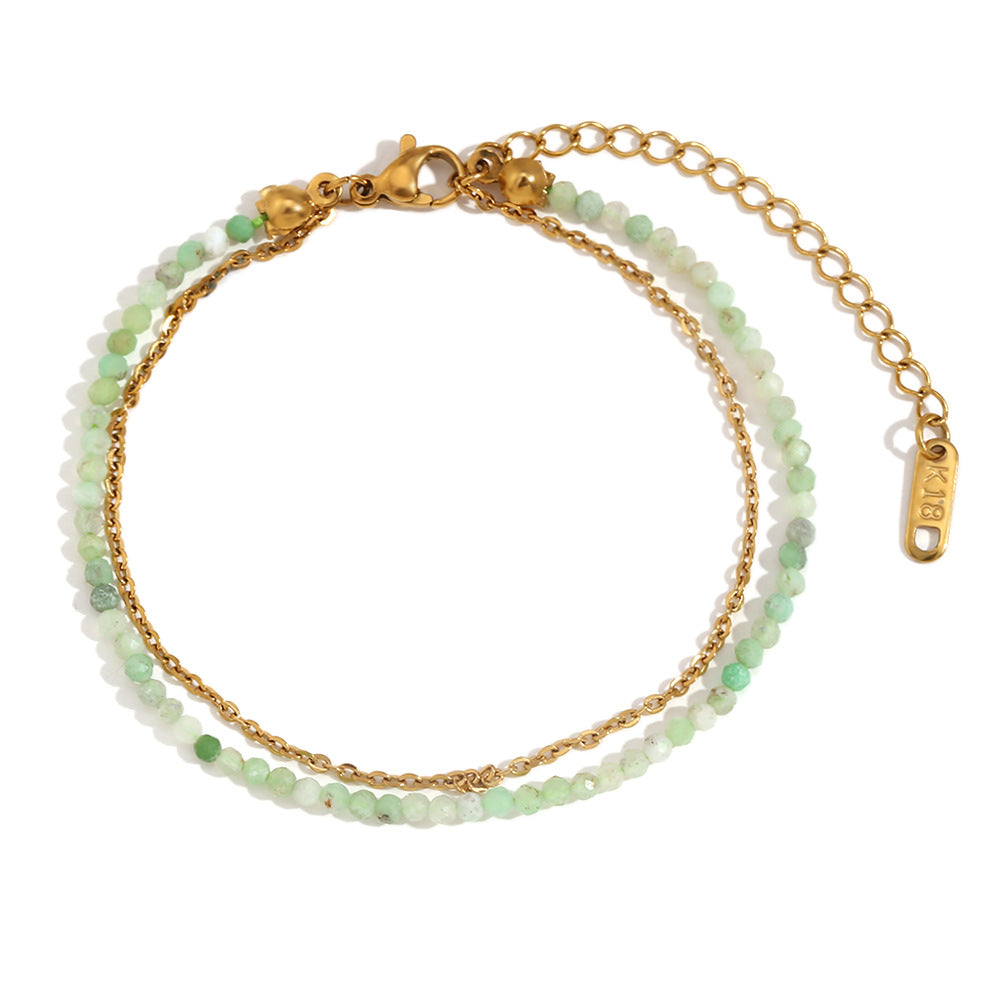 Best Selling Two Layers Bracelets Stainless Steel Gold Plated and Natural Stone Beads Adjustable Chain Bracelets Fashion Jewelry