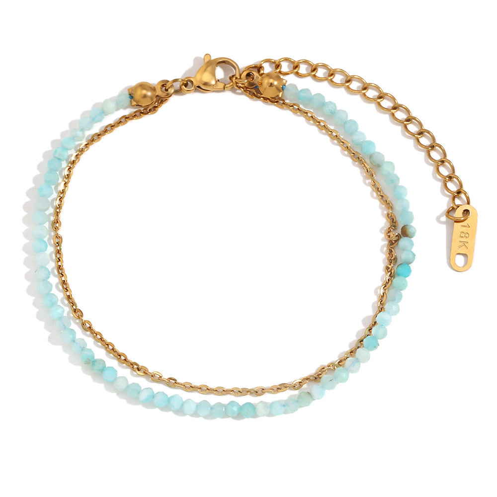 Best Selling Two Layers Bracelets Stainless Steel Gold Plated and Natural Stone Beads Adjustable Chain Bracelets Fashion Jewelry