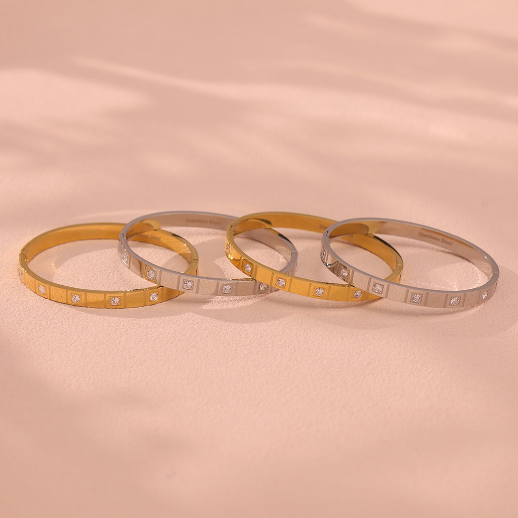 High Quality Stainless Steel Zircon Bracelets Waterproof Gold Plated Factory Wholesale Low MOQ Fashion Jewelry Bangles for Girls