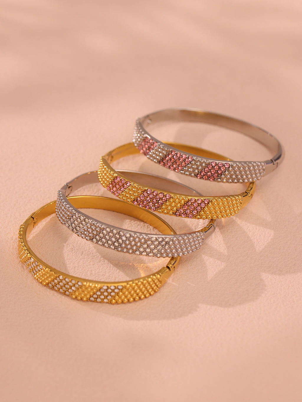 Stainless Steel Gold Plated Colorful pink Zircon Gold Bangle Bracelet Other Fashion Bracelets & Bangles