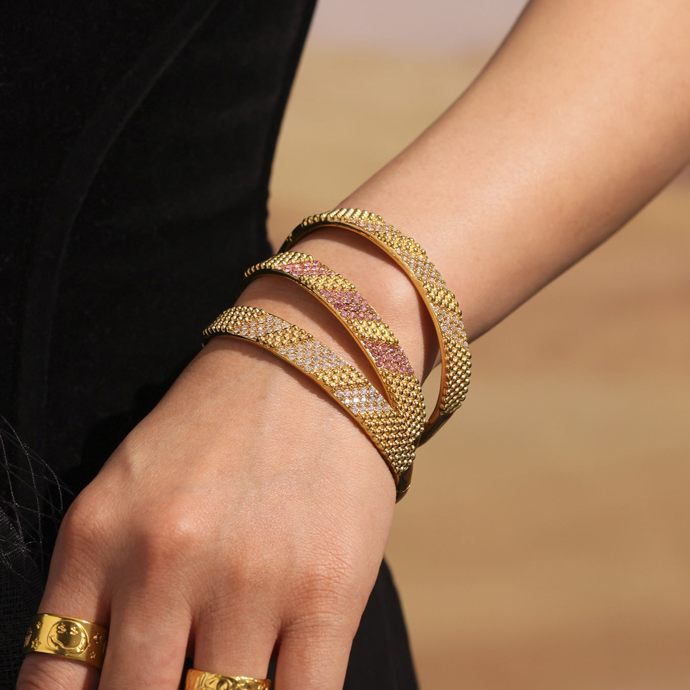 Stainless Steel Gold Plated Colorful pink Zircon Gold Bangle Bracelet Other Fashion Bracelets & Bangles