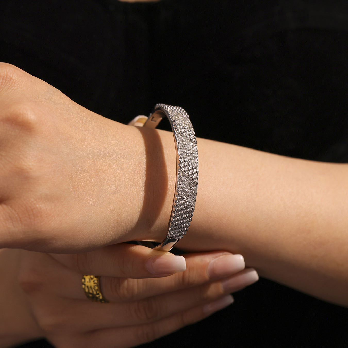 Stainless Steel Gold Plated Colorful pink Zircon Gold Bangle Bracelet Other Fashion Bracelets & Bangles