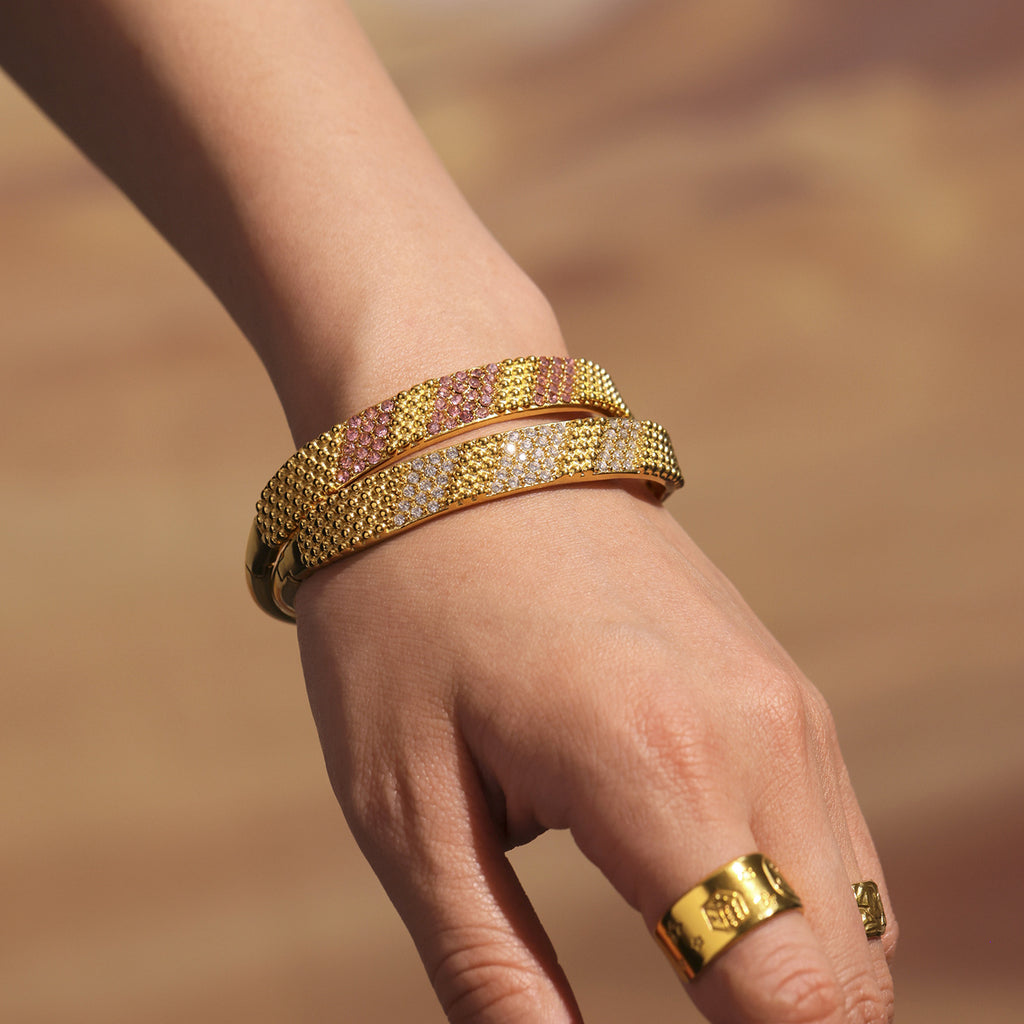 Stainless Steel Gold Plated Colorful pink Zircon Gold Bangle Bracelet Other Fashion Bracelets & Bangles